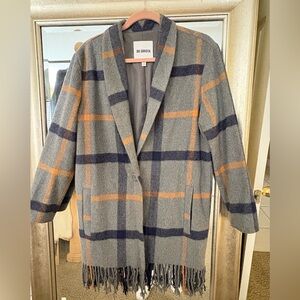 BB Dakota Gray and Blue Plaid Trench Coat